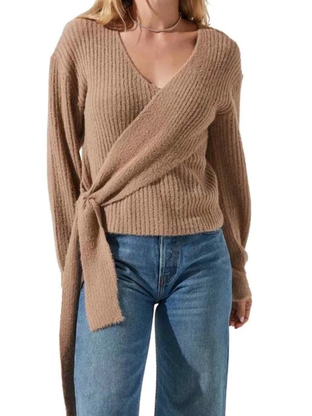 ASTR Soft Camel Crewneck Knit Sweater